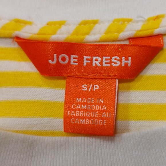 JOE FRESH Women's 100% Cotton Yellow/White Stripes Short Sleeves T-Shirt - S/P - Picture 9 of 9